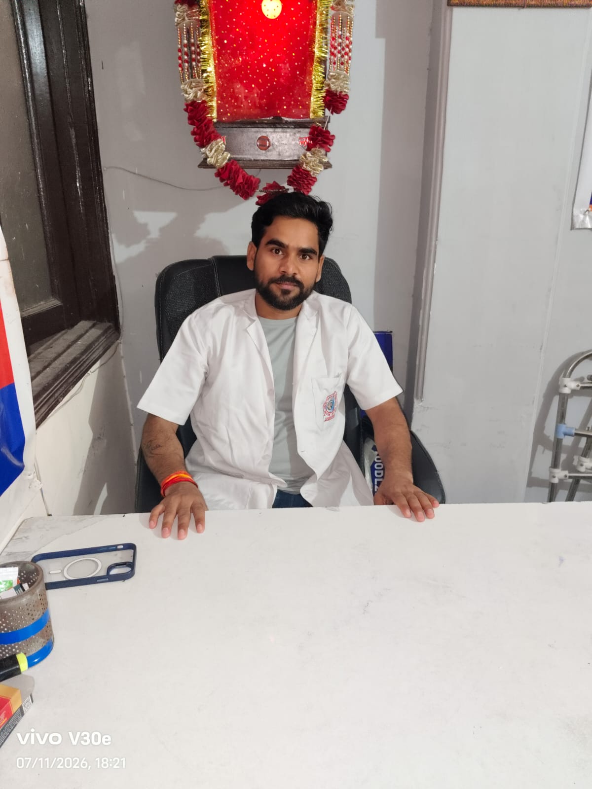 Medical professional at desk setup